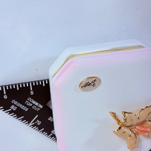 Bergers Italian Vanity Trinket Box Romantic VTG Octagon Enamel Orchid Logo - Picture 11 of 16